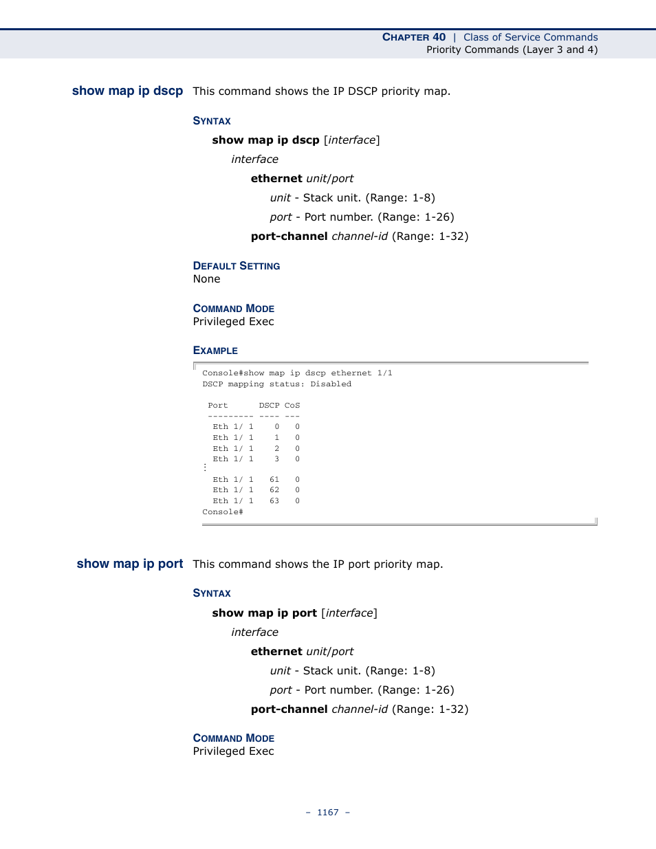 Show map ip dscp, Show map ip port | LevelOne GTL-2691 User Manual | Page 1167 / 1644