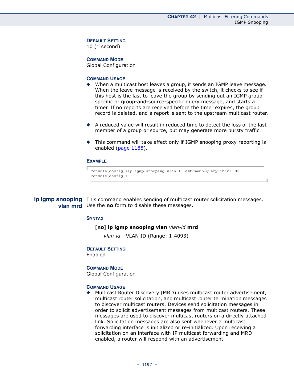 Ip igmp snooping vlan mrd, Ip igmp snooping vlan | LevelOne GTL-2691 User Manual | Page 1197 / 1644