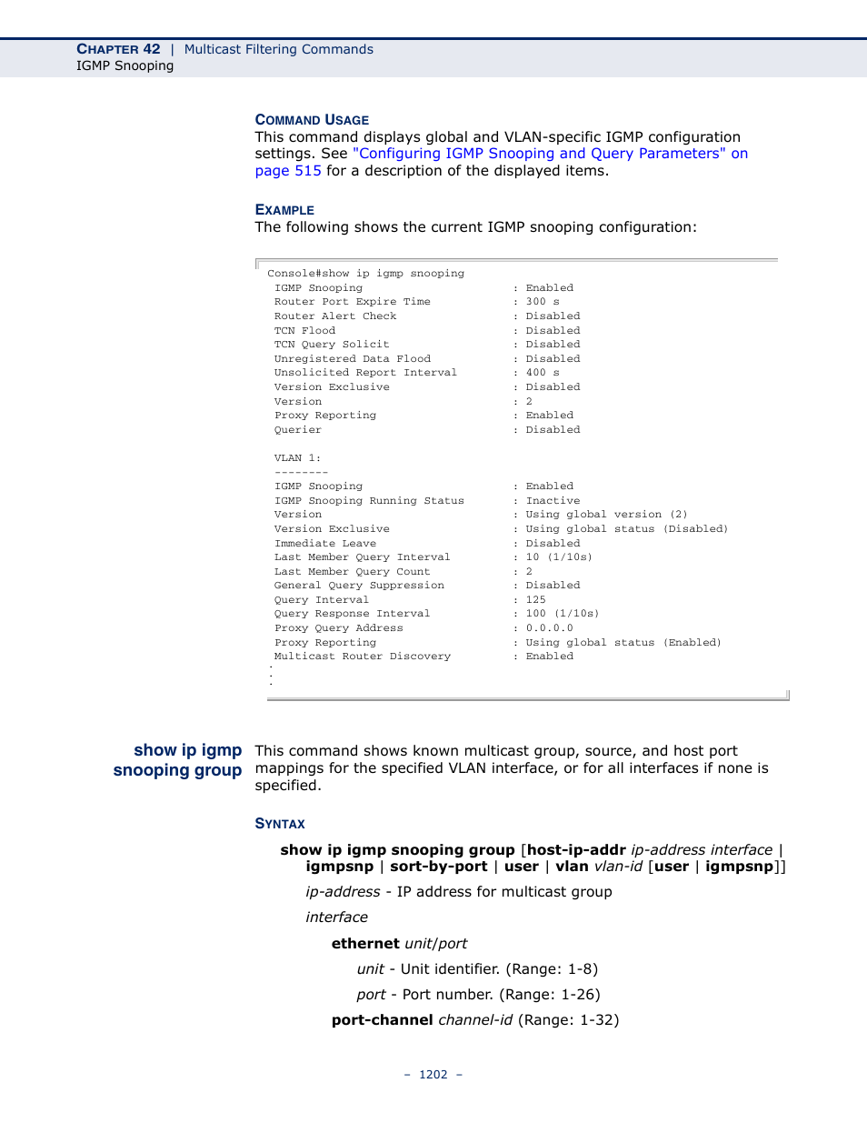 Show ip igmp snooping group, Show ip igmp snooping, Group | LevelOne GTL-2691 User Manual | Page 1202 / 1644