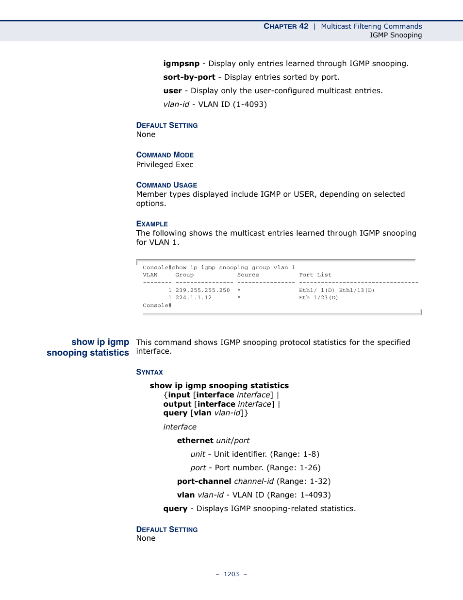 Show ip igmp snooping statistics, Show ip igmp snooping, Statistics | LevelOne GTL-2691 User Manual | Page 1203 / 1644