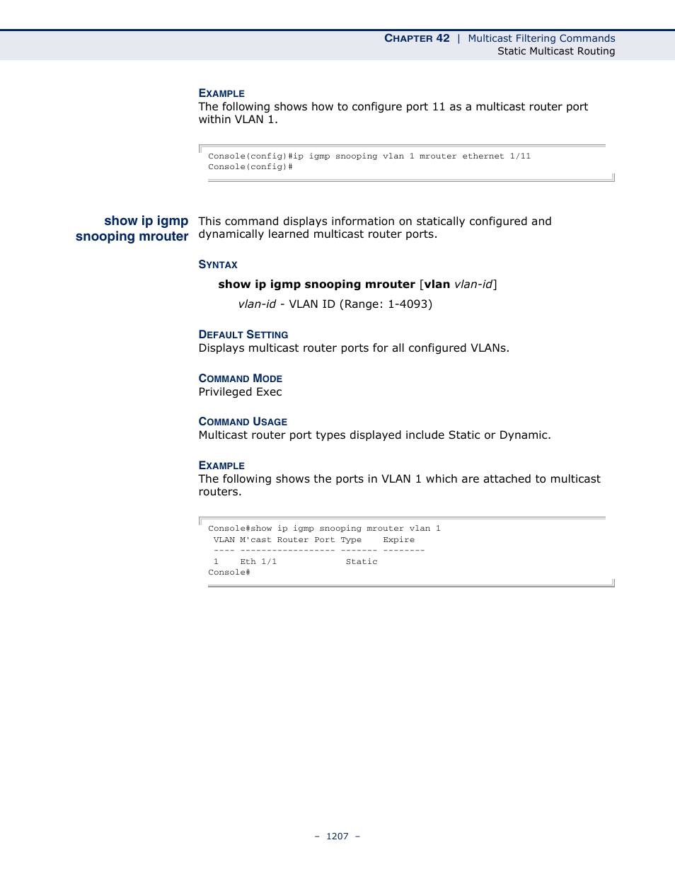 Show ip igmp snooping mrouter, Show ip igmp snooping, Mrouter | LevelOne GTL-2691 User Manual | Page 1207 / 1644