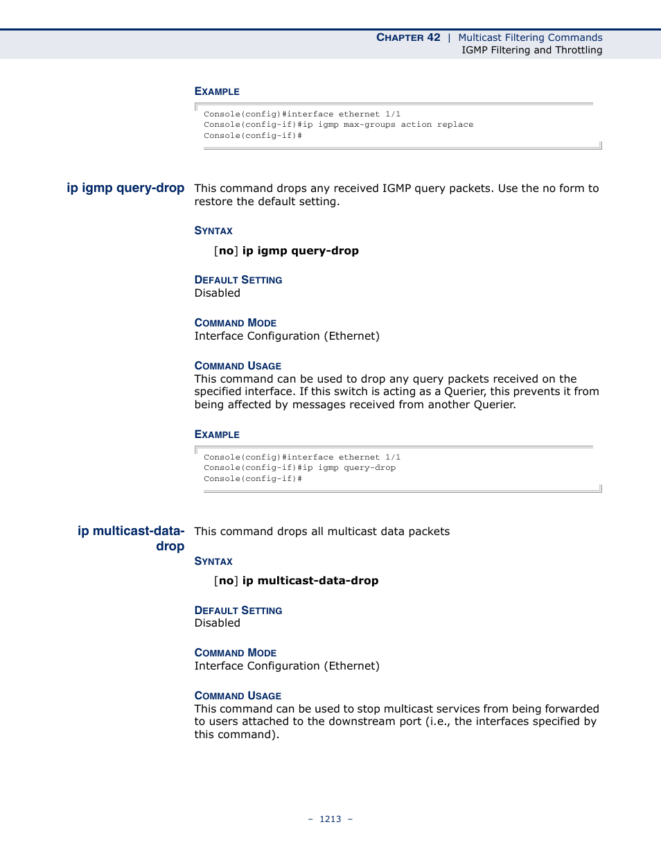 Ip igmp query-drop, Ip multicast-data- drop, Ip multicast-data-drop | LevelOne GTL-2691 User Manual | Page 1213 / 1644