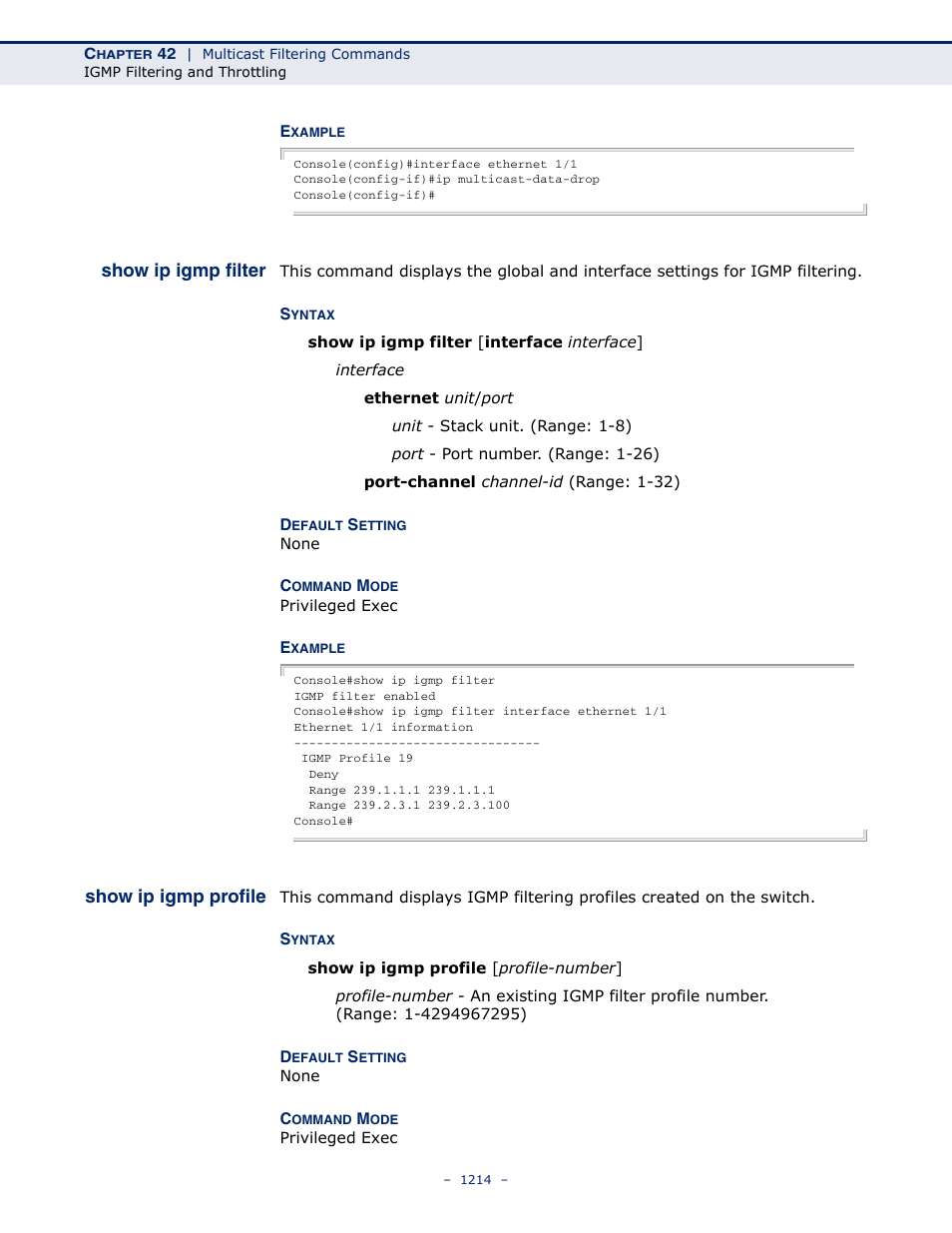 Show ip igmp filter, Show ip igmp profile | LevelOne GTL-2691 User Manual | Page 1214 / 1644