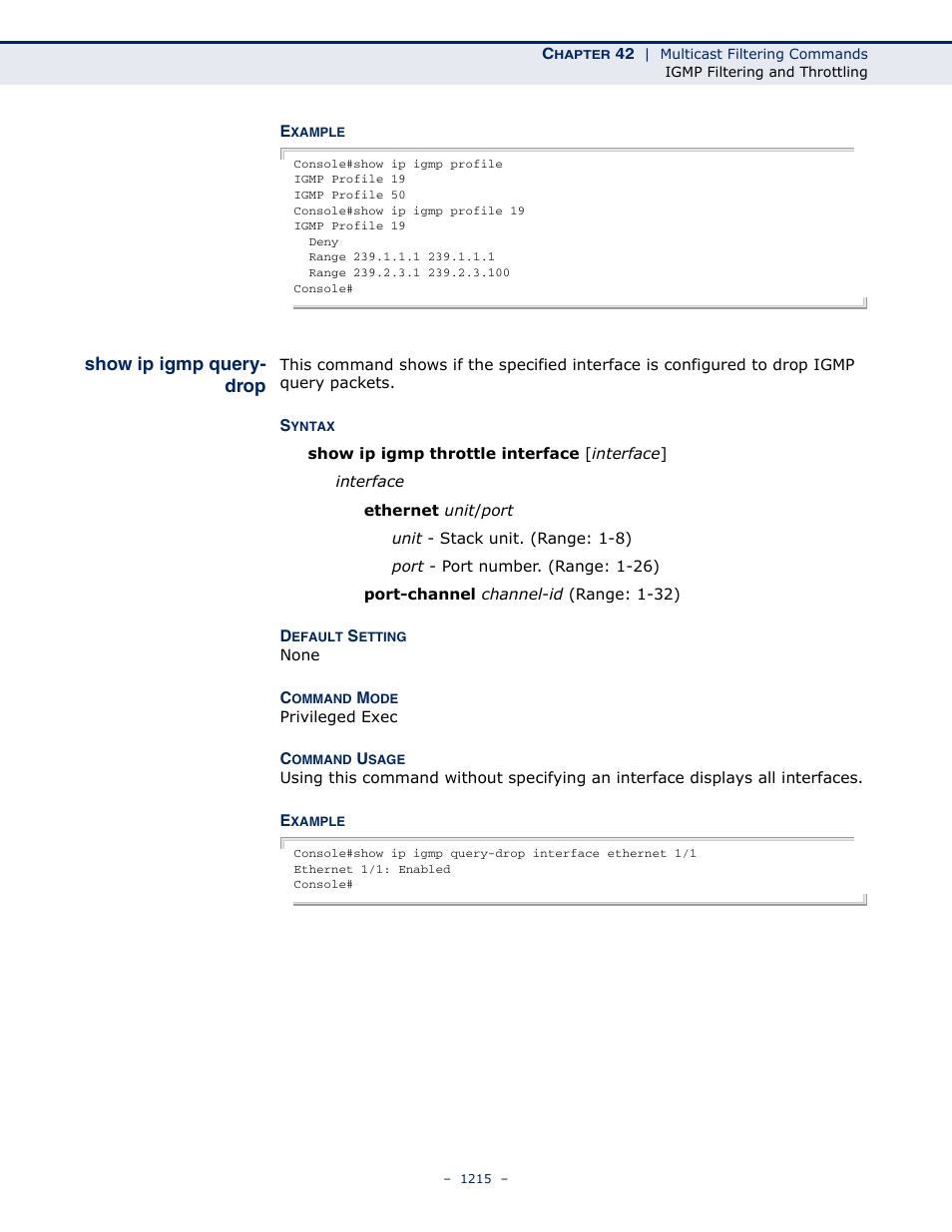 Show ip igmp query- drop, Show ip igmp query-drop | LevelOne GTL-2691 User Manual | Page 1215 / 1644