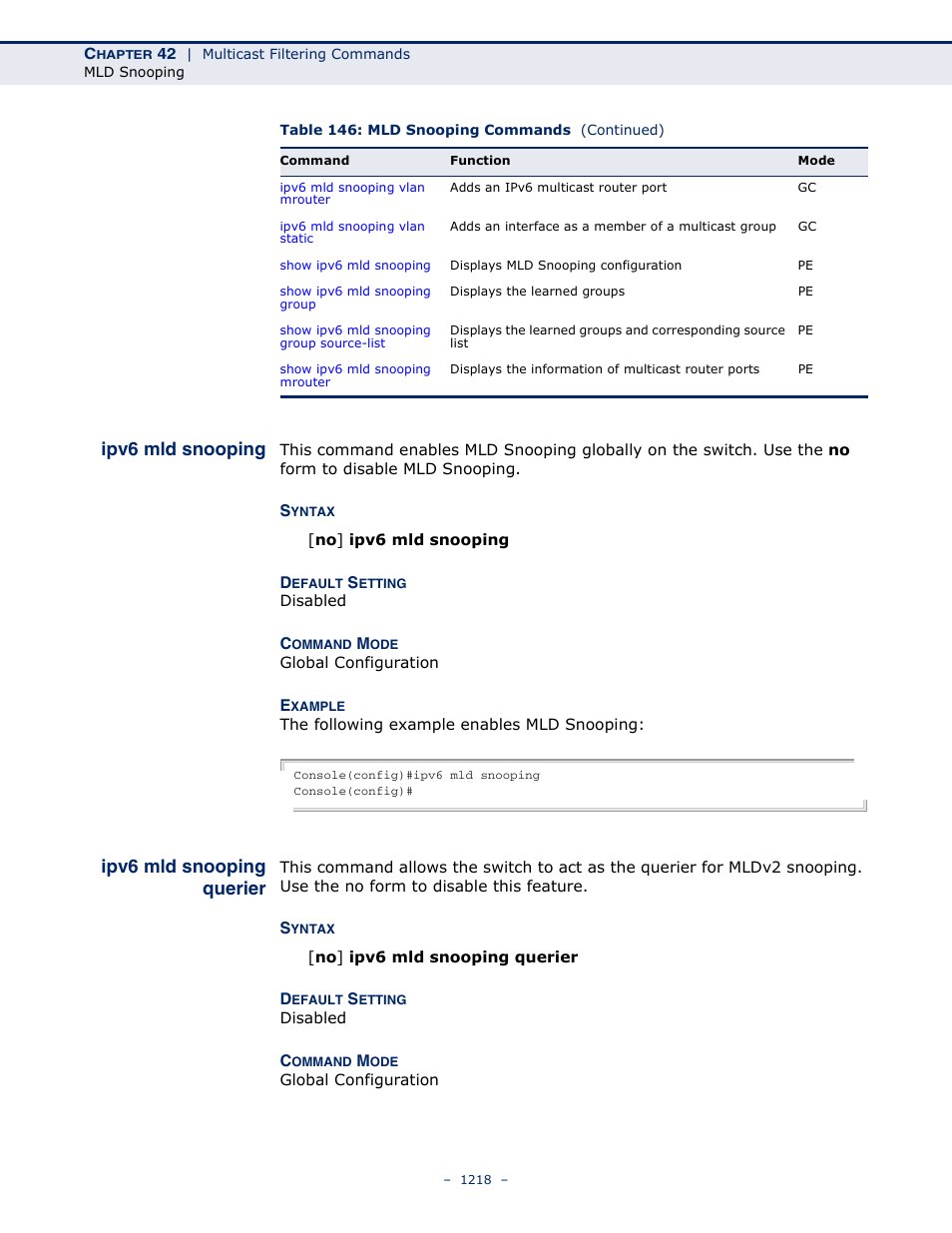 Ipv6 mld snooping, Ipv6 mld snooping querier | LevelOne GTL-2691 User Manual | Page 1218 / 1644