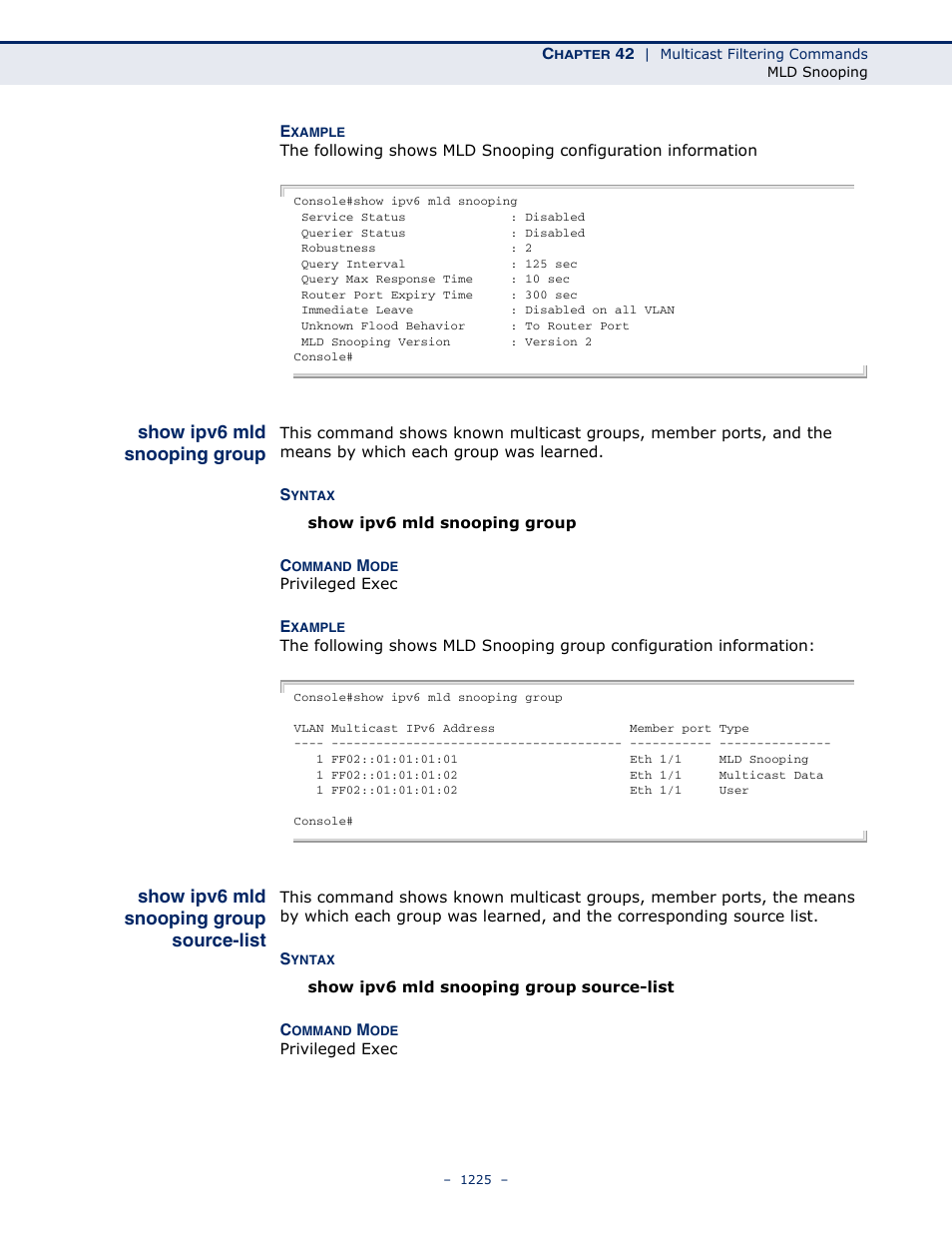 Show ipv6 mld snooping group, Show ipv6 mld snooping group source-list, Show ipv6 mld snooping | Group, Group source-list | LevelOne GTL-2691 User Manual | Page 1225 / 1644