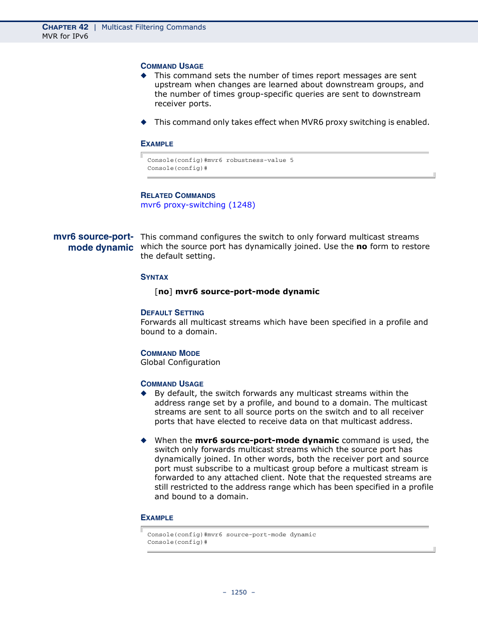 Mvr6 source-port- mode dynamic, Mvr6 source-port-mode dynamic, Mvr6 source-port-mode | Dynamic | LevelOne GTL-2691 User Manual | Page 1250 / 1644