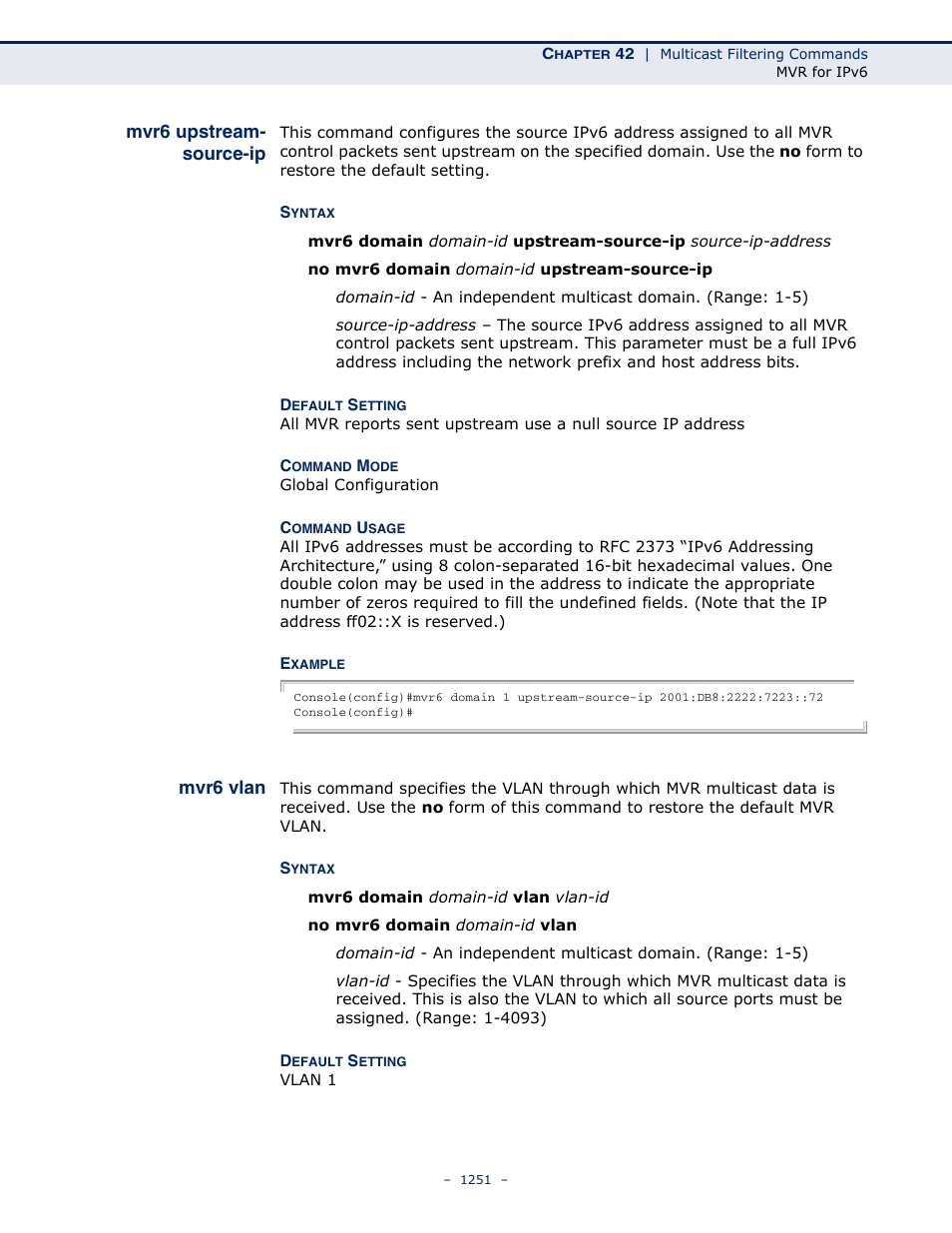 Mvr6 upstream- source-ip, Mvr6 vlan, Mvr6 upstream-source-ip | LevelOne GTL-2691 User Manual | Page 1251 / 1644