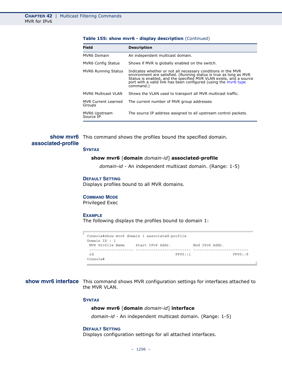 Show mvr6 associated-profile, Show mvr6 interface, Show mvr6 associated | Profile | LevelOne GTL-2691 User Manual | Page 1256 / 1644