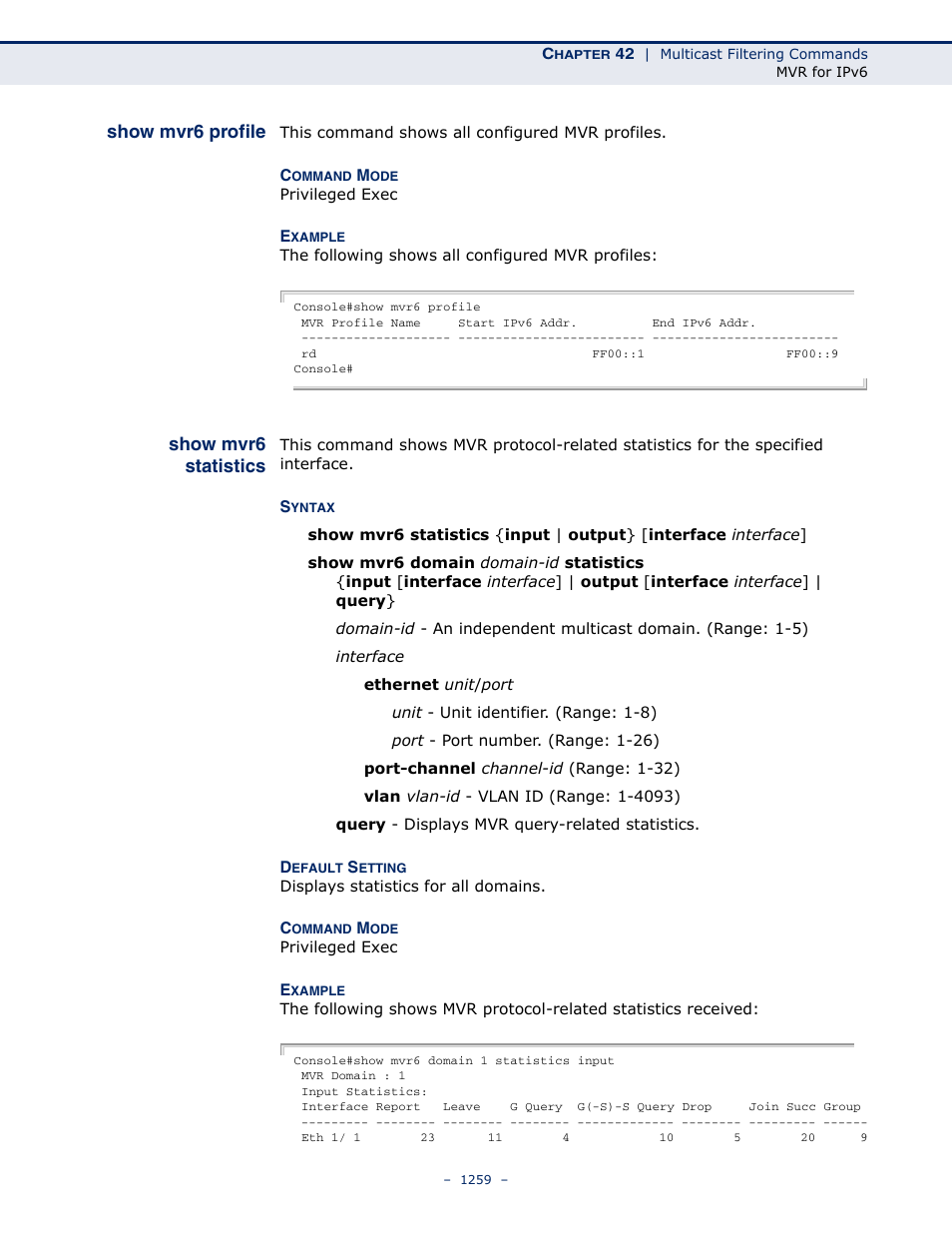 Show mvr6 profile, Show mvr6 statistics | LevelOne GTL-2691 User Manual | Page 1259 / 1644