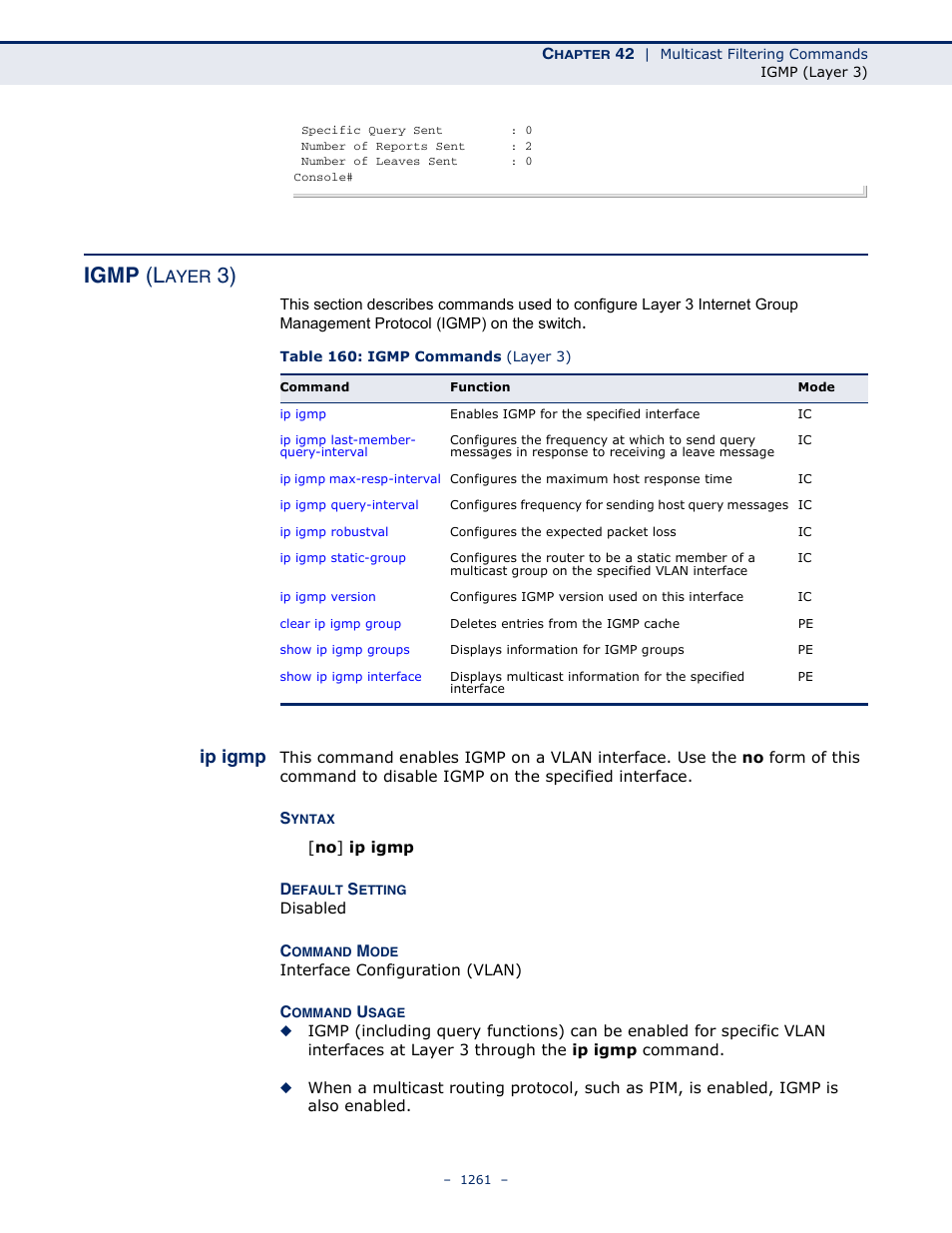 Igmp (layer 3), Ip igmp, Table 160: igmp commands (layer 3) | Igmp (l | LevelOne GTL-2691 User Manual | Page 1261 / 1644