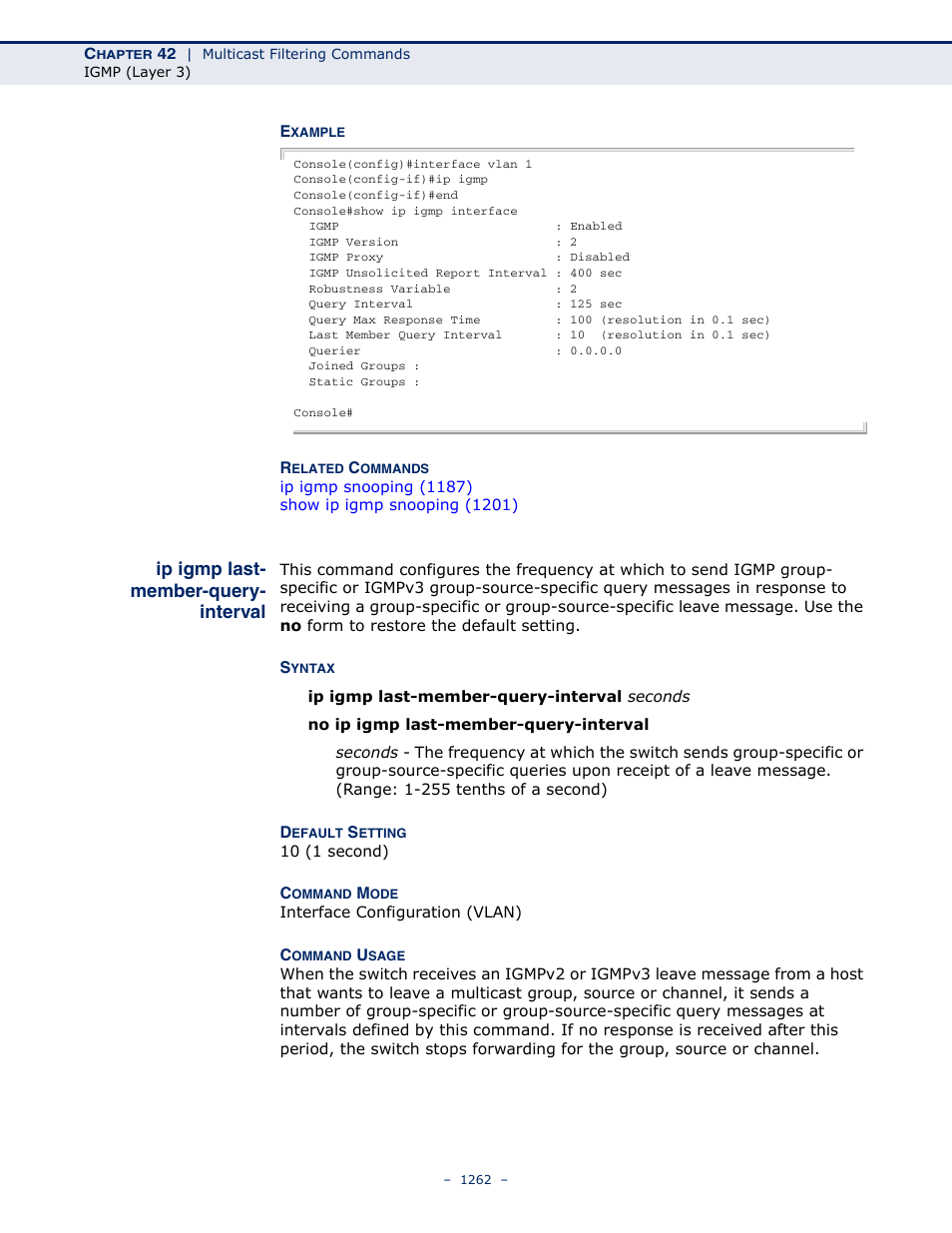 Ip igmp last- member-query- interval, Ip igmp last-member-query-interval, Ip igmp last-member | Query-interval | LevelOne GTL-2691 User Manual | Page 1262 / 1644