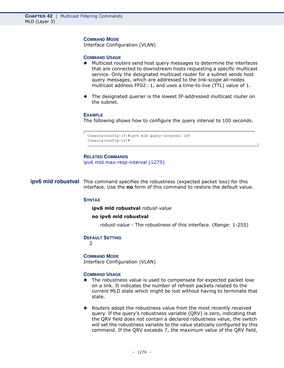 Ipv6 mld robustval | LevelOne GTL-2691 User Manual | Page 1276 / 1644