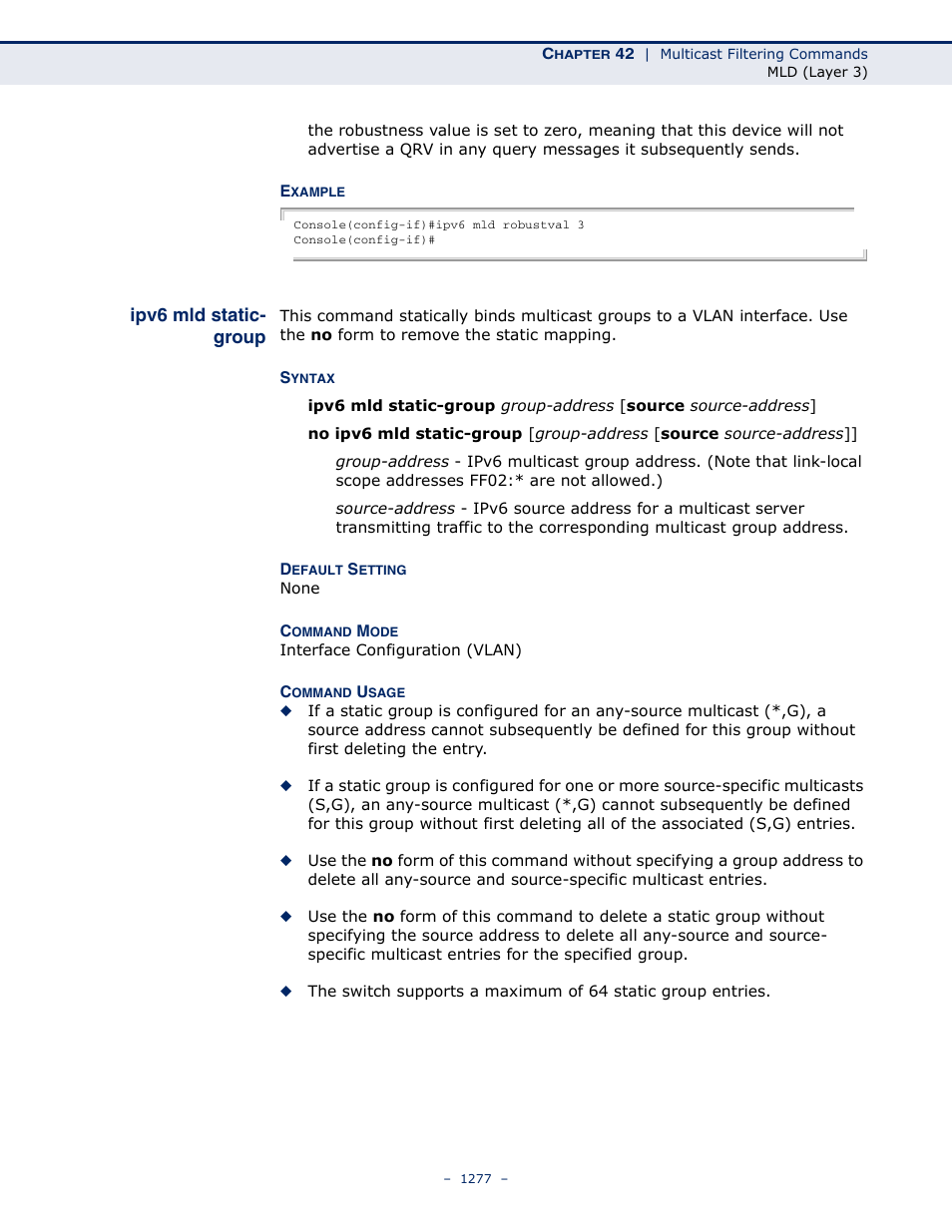 Ipv6 mld static- group, Ipv6 mld static-group | LevelOne GTL-2691 User Manual | Page 1277 / 1644