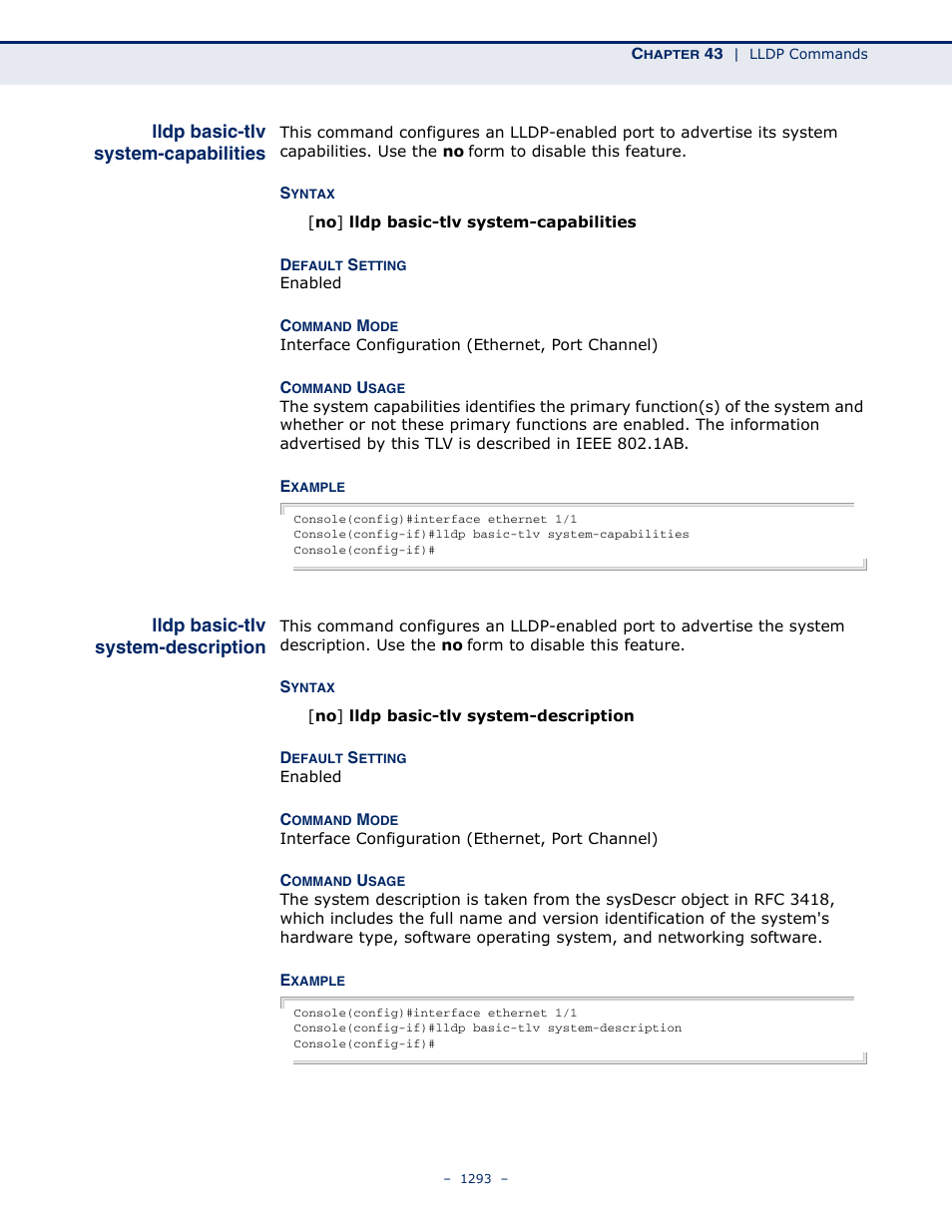 Lldp basic-tlv system-capabilities, Lldp basic-tlv system-description, Lldp basic-tlv system | Capabilities, Description | LevelOne GTL-2691 User Manual | Page 1293 / 1644