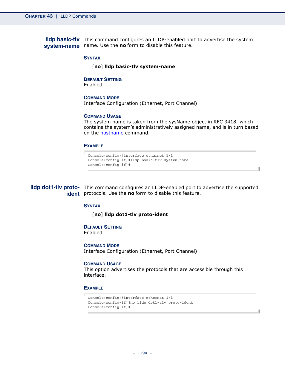 Lldp basic-tlv system-name, Lldp dot1-tlv proto- ident, Lldp dot1-tlv proto-ident | Lldp basic-tlv system, Name, Lldp dot1-tlv proto, Ident | LevelOne GTL-2691 User Manual | Page 1294 / 1644