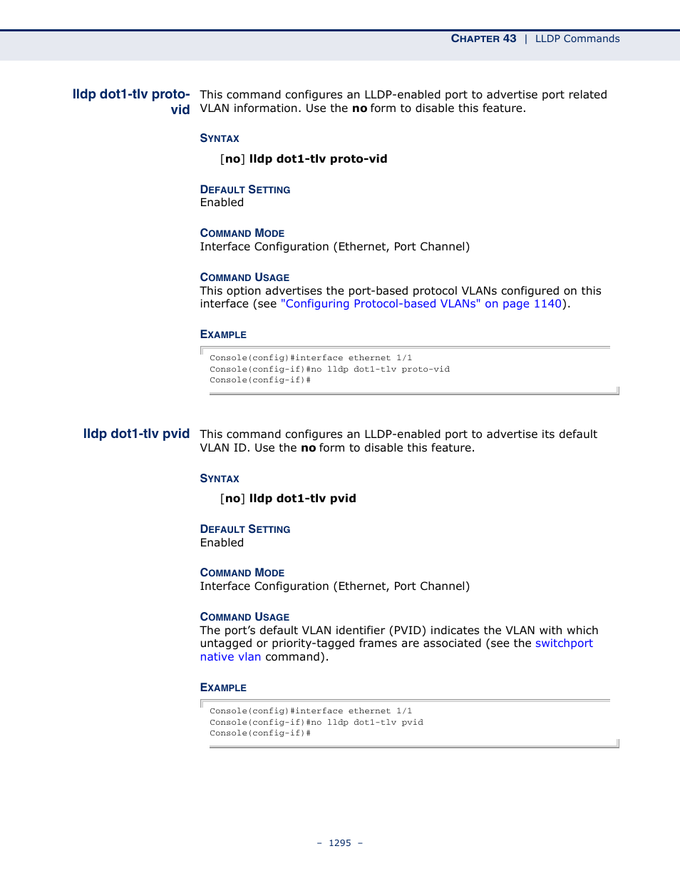 Lldp dot1-tlv proto- vid, Lldp dot1-tlv pvid, Lldp dot1-tlv proto-vid | LevelOne GTL-2691 User Manual | Page 1295 / 1644