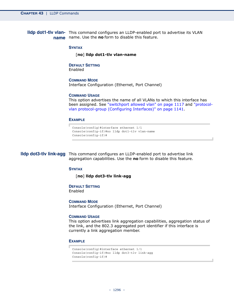 Lldp dot1-tlv vlan- name, Lldp dot3-tlv link-agg, Lldp dot1-tlv vlan-name | Lldp dot1-tlv vlan, Name | LevelOne GTL-2691 User Manual | Page 1296 / 1644