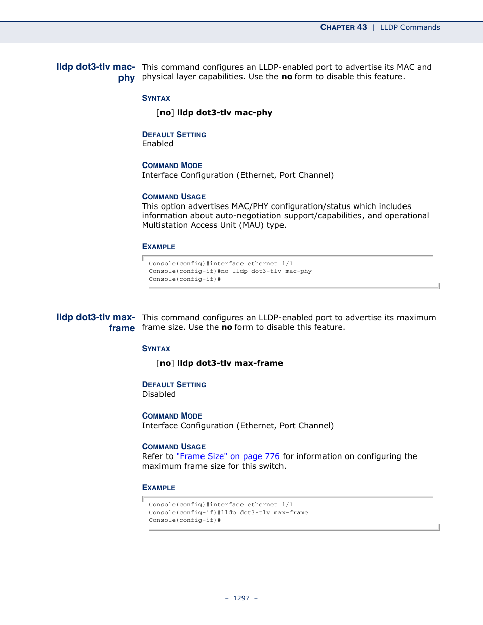 Lldp dot3-tlv mac- phy, Lldp dot3-tlv max- frame, Lldp dot3-tlv mac-phy | Lldp dot3-tlv max-frame, Lldp dot3-tlv max, Frame | LevelOne GTL-2691 User Manual | Page 1297 / 1644