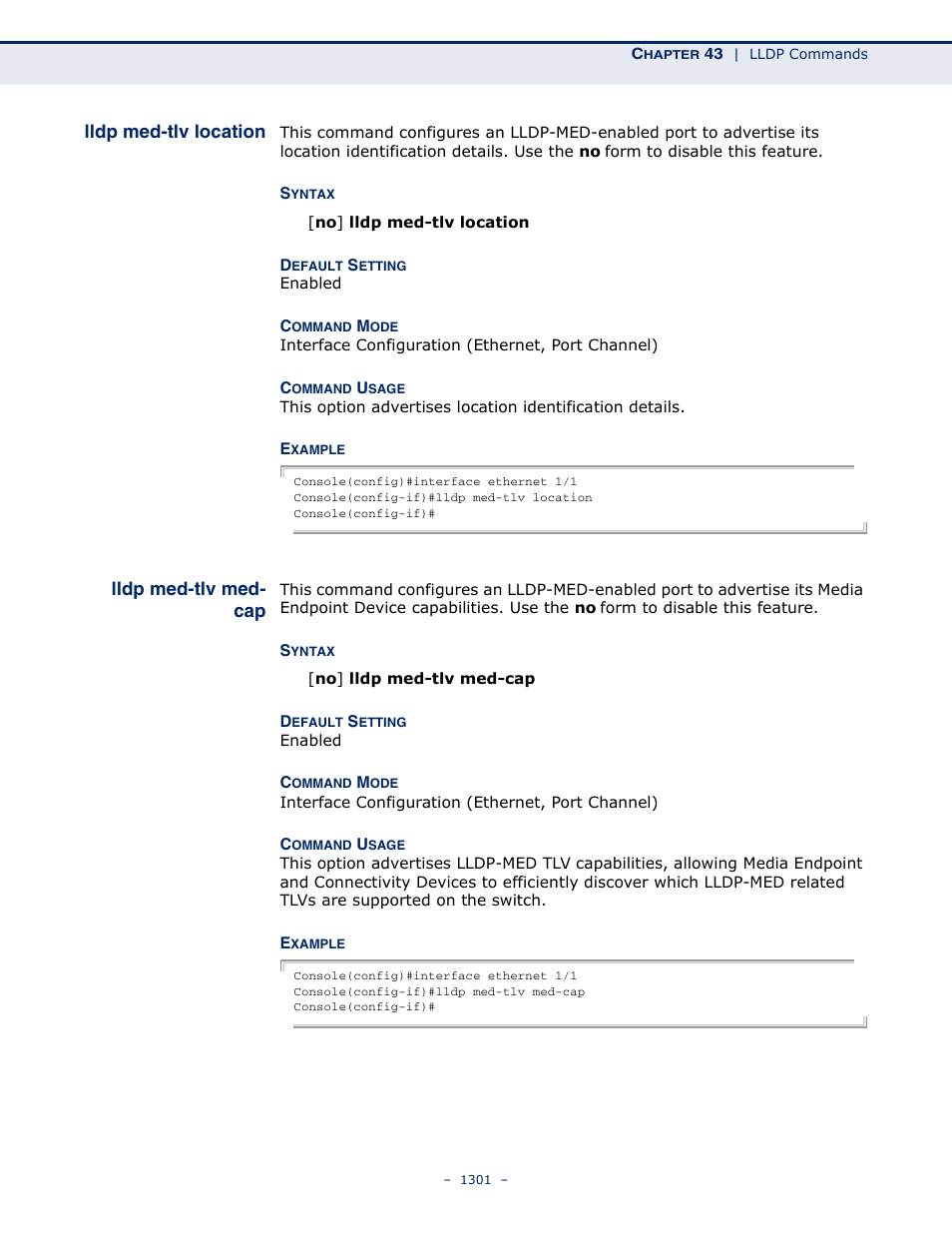 Lldp med-tlv location, Lldp med-tlv med- cap, Lldp med-tlv med-cap | LevelOne GTL-2691 User Manual | Page 1301 / 1644