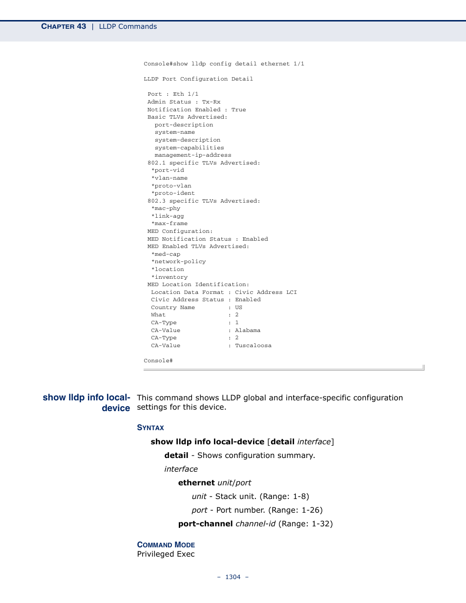 Show lldp info local- device, Show lldp info local-device, Show lldp info local | Device | LevelOne GTL-2691 User Manual | Page 1304 / 1644