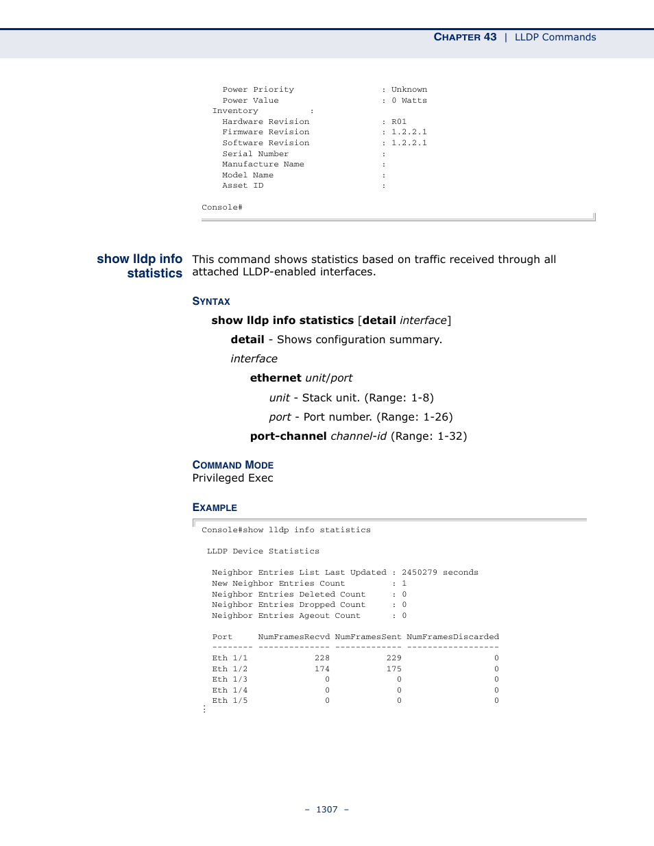 Show lldp info statistics | LevelOne GTL-2691 User Manual | Page 1307 / 1644