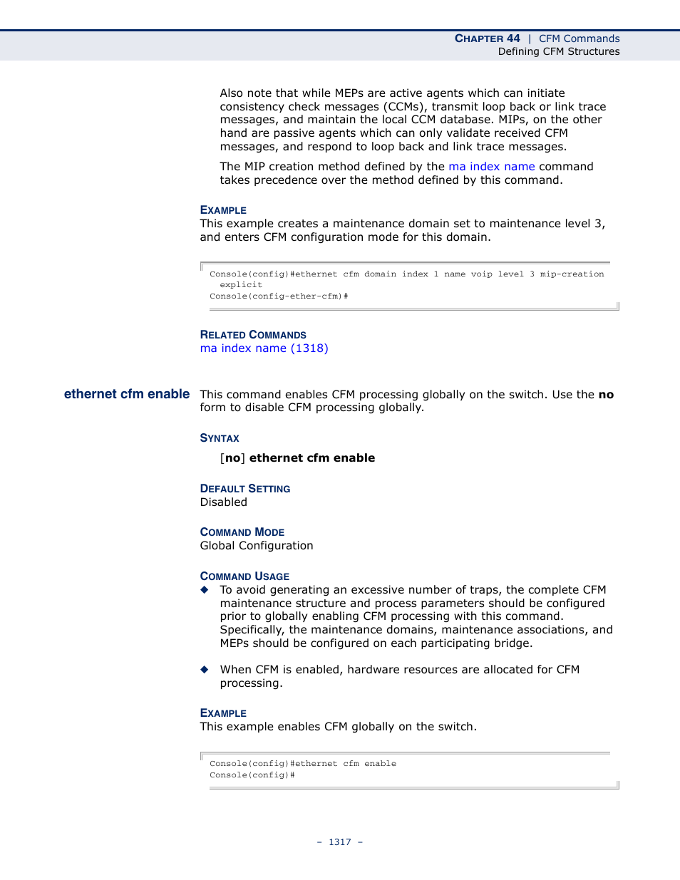 Ethernet cfm enable | LevelOne GTL-2691 User Manual | Page 1317 / 1644