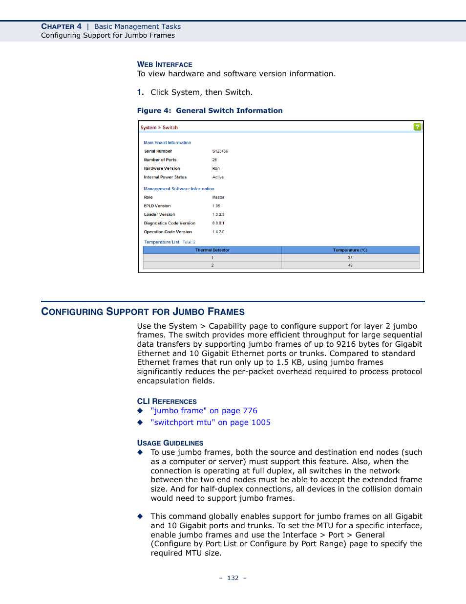 Configuring support for jumbo frames, Figure 4: general switch information | LevelOne GTL-2691 User Manual | Page 132 / 1644