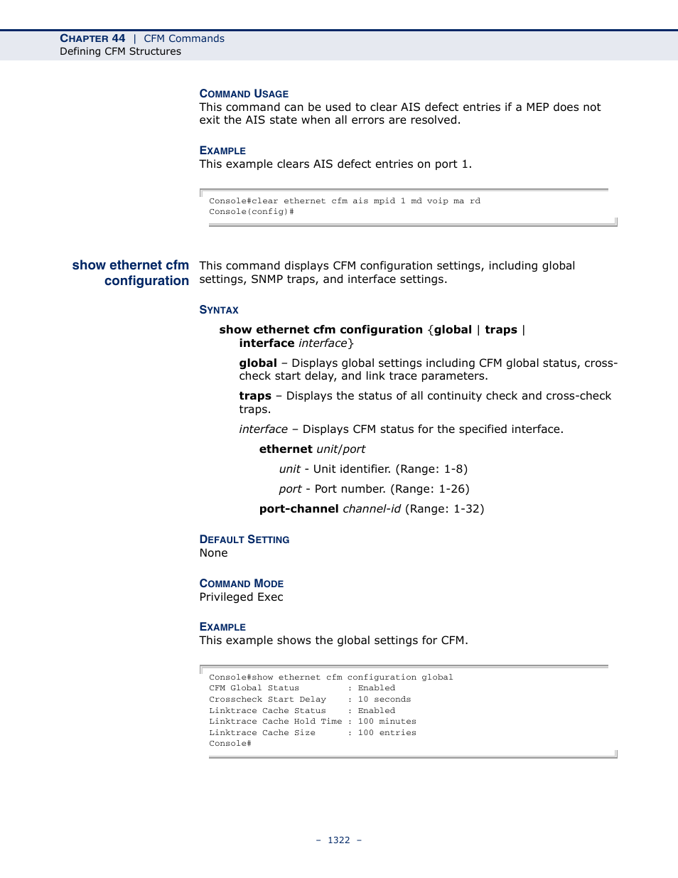 Show ethernet cfm configuration, Show ethernet cfm, Configuration | LevelOne GTL-2691 User Manual | Page 1322 / 1644