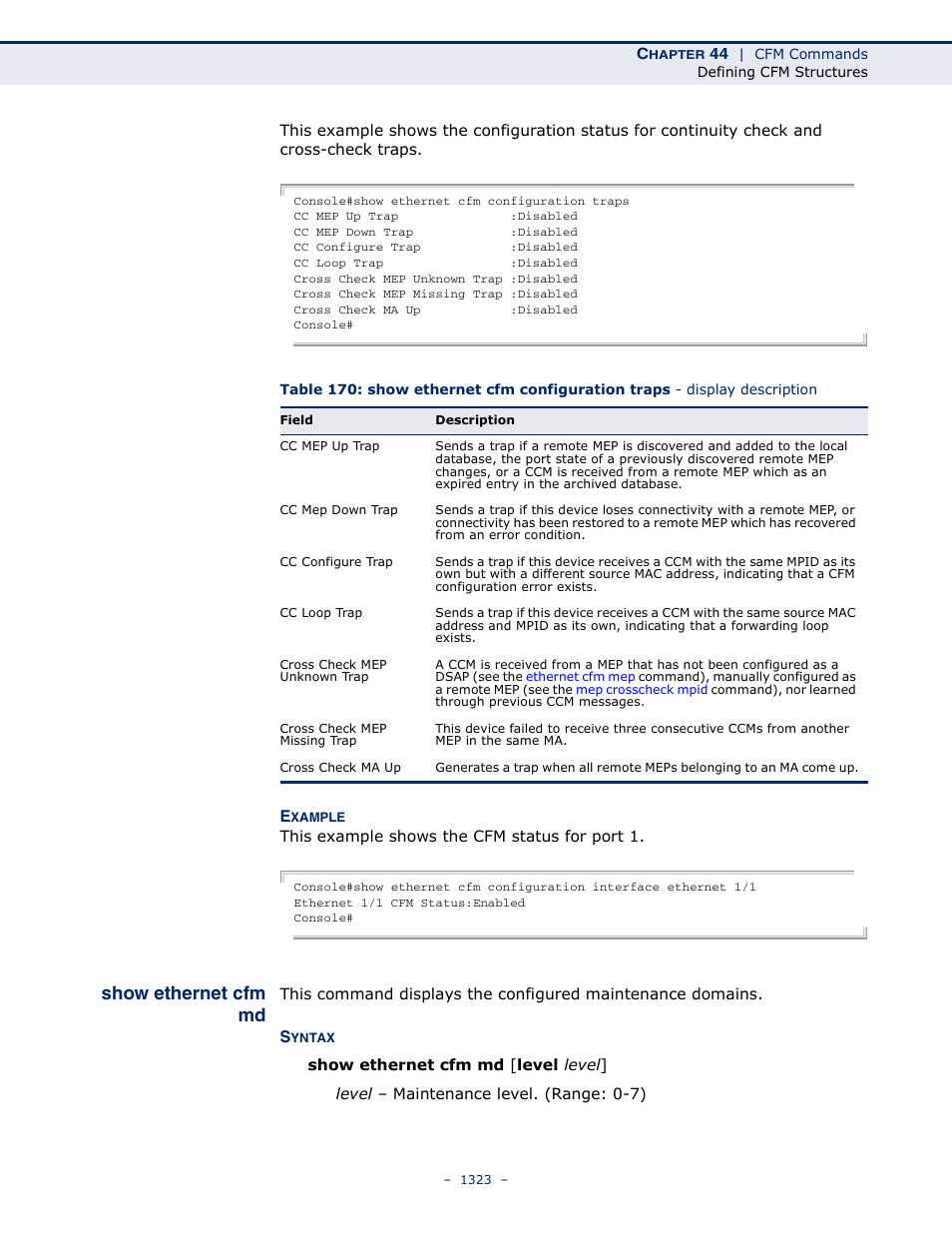 Show ethernet cfm md | LevelOne GTL-2691 User Manual | Page 1323 / 1644
