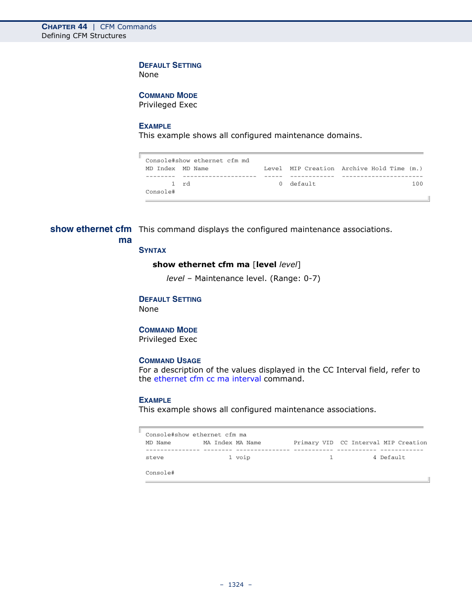 Show ethernet cfm ma | LevelOne GTL-2691 User Manual | Page 1324 / 1644