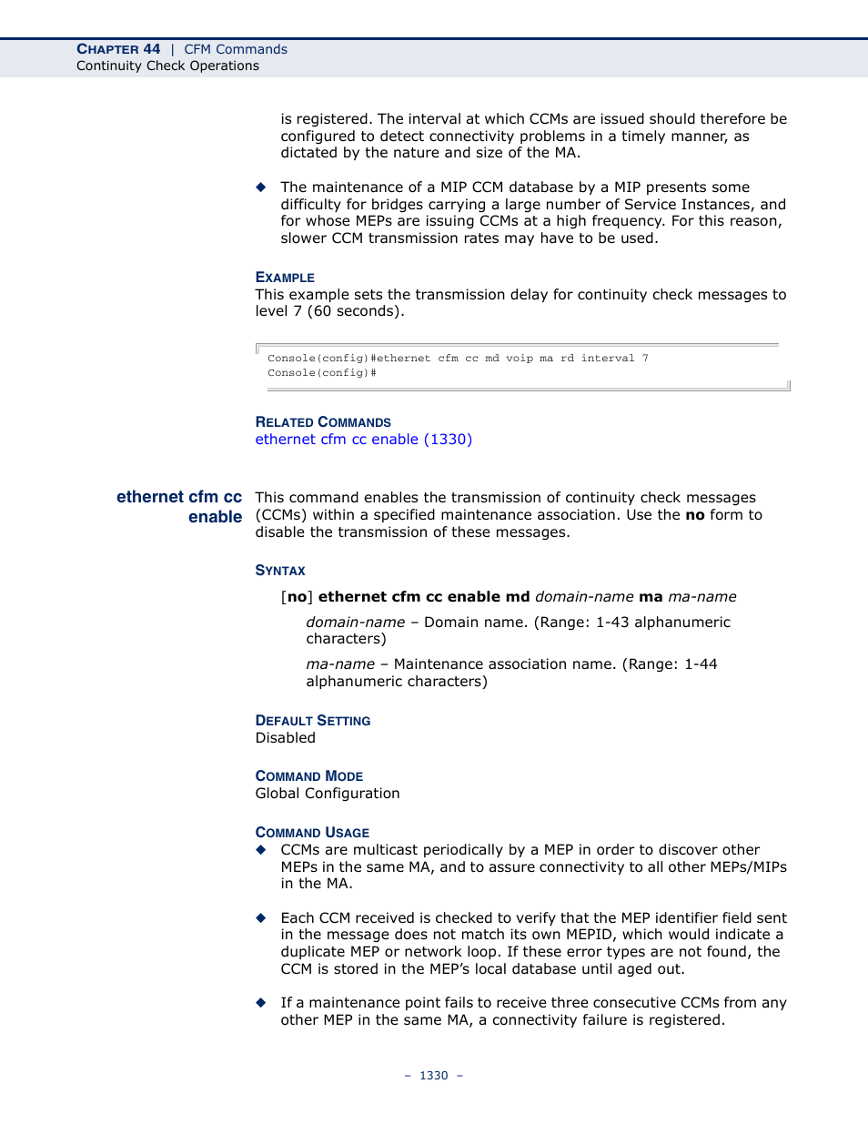 Ethernet cfm cc enable | LevelOne GTL-2691 User Manual | Page 1330 / 1644