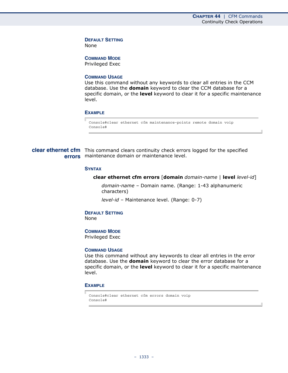 Clear ethernet cfm errors | LevelOne GTL-2691 User Manual | Page 1333 / 1644