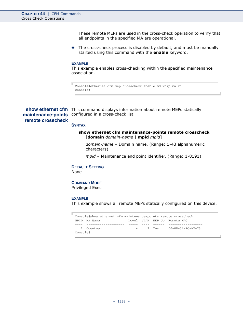 Show ethernet cfm, Maintenance-points, Remote crosscheck | LevelOne GTL-2691 User Manual | Page 1338 / 1644