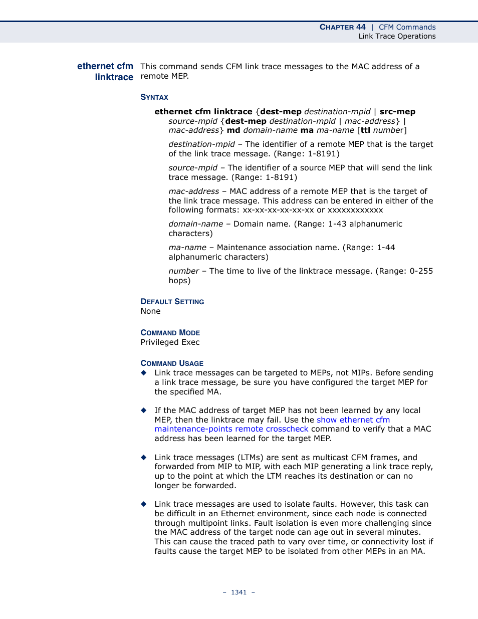 Ethernet cfm linktrace | LevelOne GTL-2691 User Manual | Page 1341 / 1644