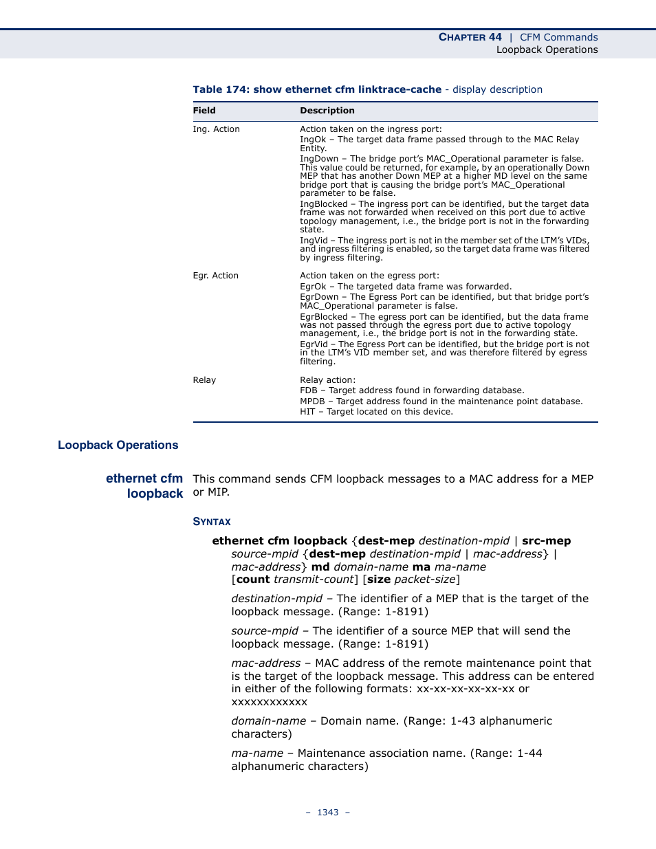 Loopback operations, Ethernet cfm loopback | LevelOne GTL-2691 User Manual | Page 1343 / 1644