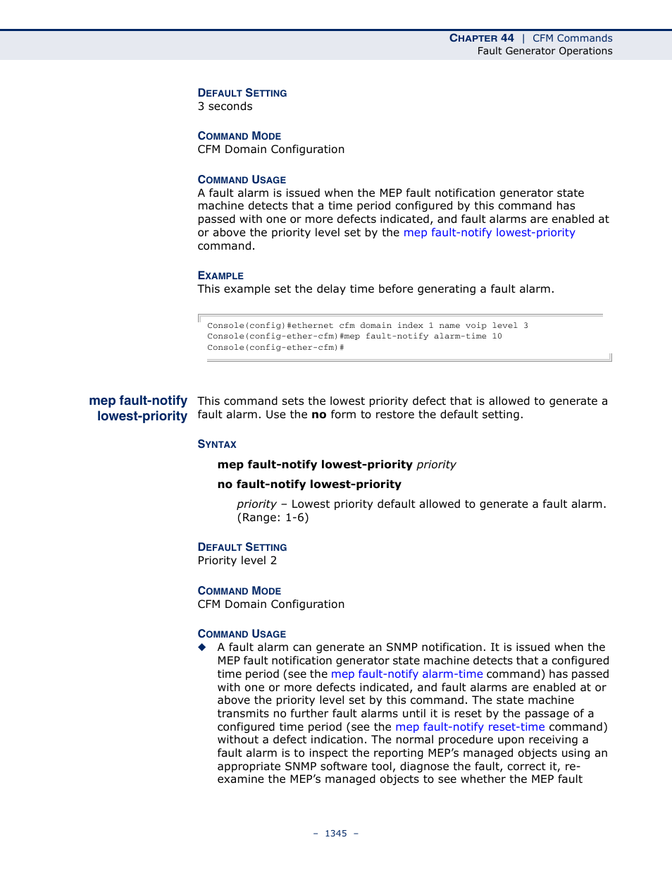 Mep fault-notify lowest-priority, Mep fault-notify lowest, Priority | LevelOne GTL-2691 User Manual | Page 1345 / 1644