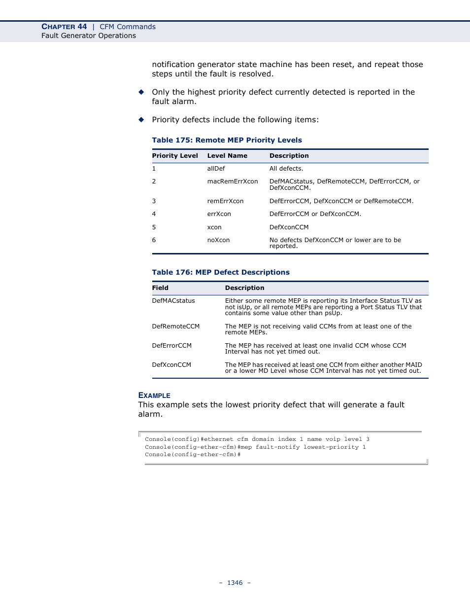 Table 175: remote mep priority levels, Table 176: mep defect descriptions | LevelOne GTL-2691 User Manual | Page 1346 / 1644