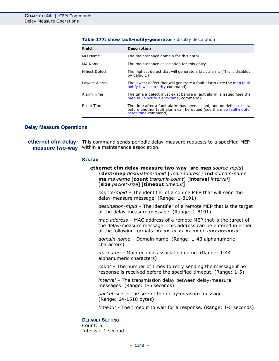 Delay measure operations, Ethernet cfm delay- measure two-way, Ethernet cfm delay-measure two-way | Ethernet cfm delay, Measure two-way | LevelOne GTL-2691 User Manual | Page 1348 / 1644