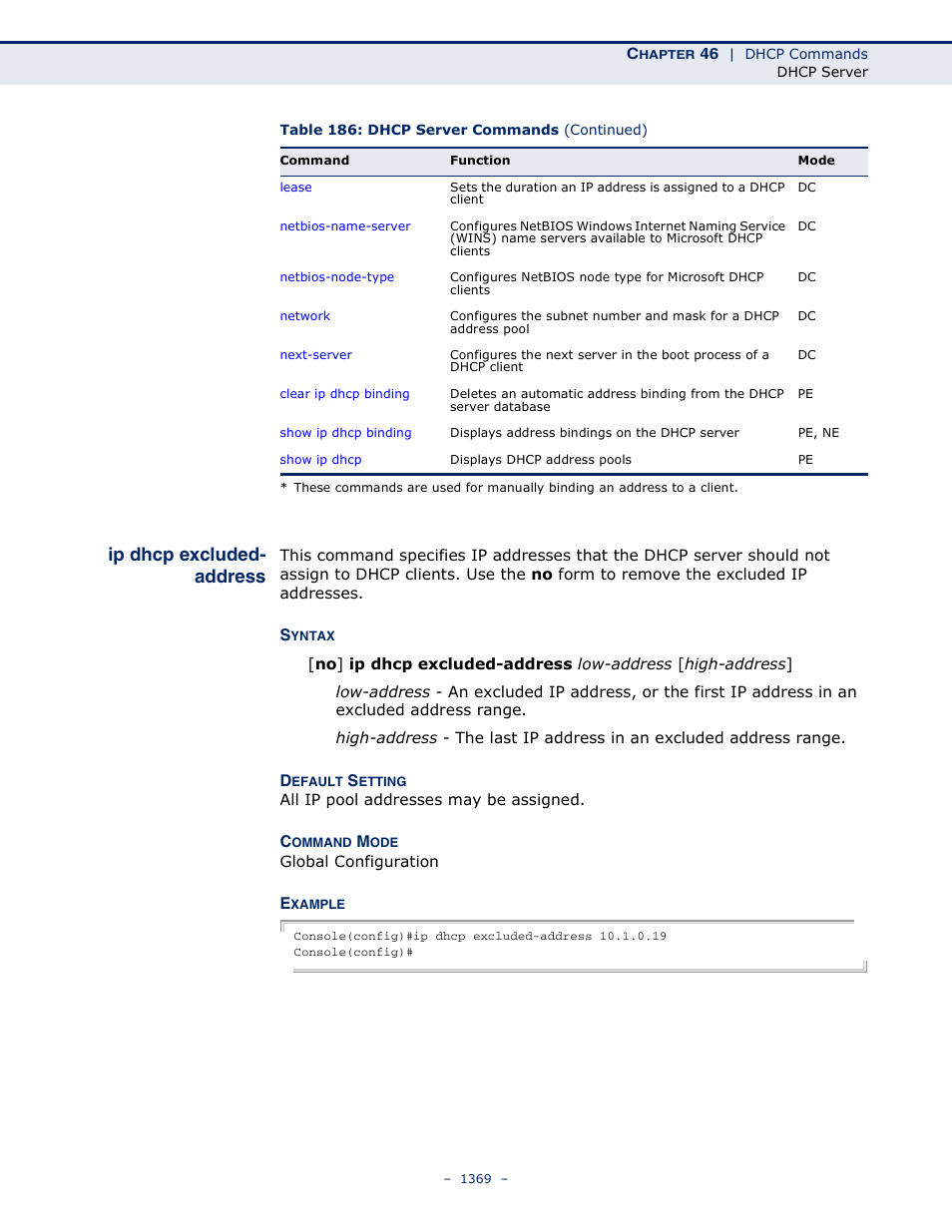 Ip dhcp excluded- address, Ip dhcp excluded-address | LevelOne GTL-2691 User Manual | Page 1369 / 1644