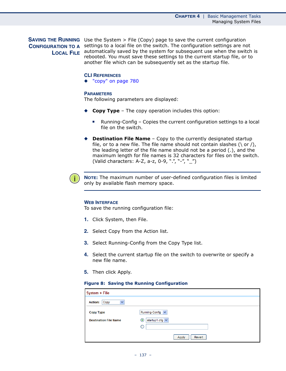 Saving the running configuration to a local file, Figure 8: saving the running configuration | LevelOne GTL-2691 User Manual | Page 137 / 1644