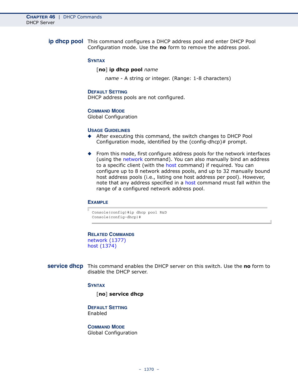 Ip dhcp pool, Service dhcp | LevelOne GTL-2691 User Manual | Page 1370 / 1644