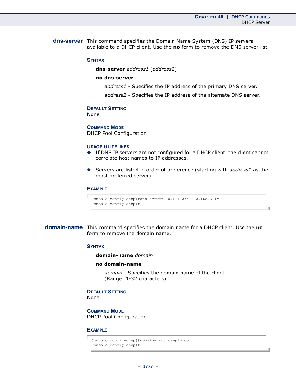 Dns-server, Domain-name, Dns-server 1373 domain-name 1373 | LevelOne GTL-2691 User Manual | Page 1373 / 1644