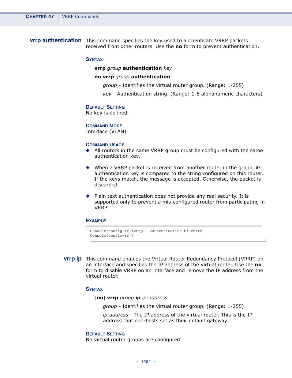 Vrrp authentication, Vrrp ip | LevelOne GTL-2691 User Manual | Page 1382 / 1644