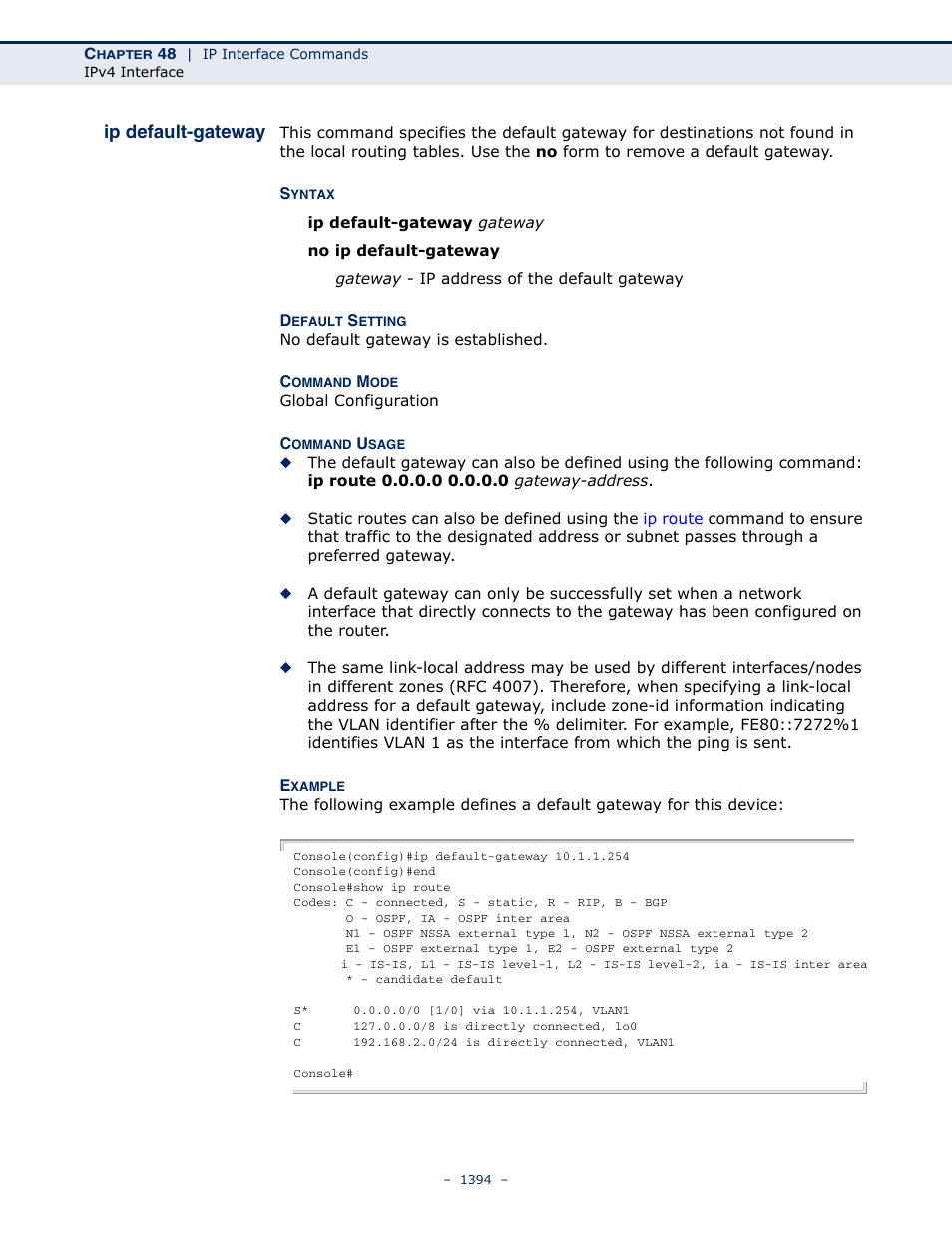Ip default-gateway, Ip default-gateway (1394) | LevelOne GTL-2691 User Manual | Page 1394 / 1644