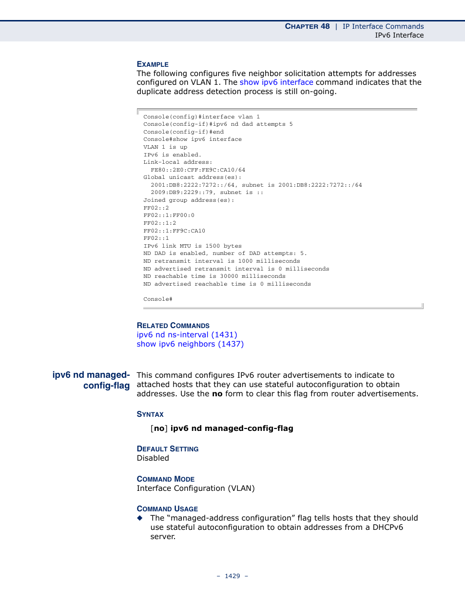 Ipv6 nd managed- config-flag, Ipv6 nd managed-config-flag, Ipv6 nd managed-config | Flag | LevelOne GTL-2691 User Manual | Page 1429 / 1644