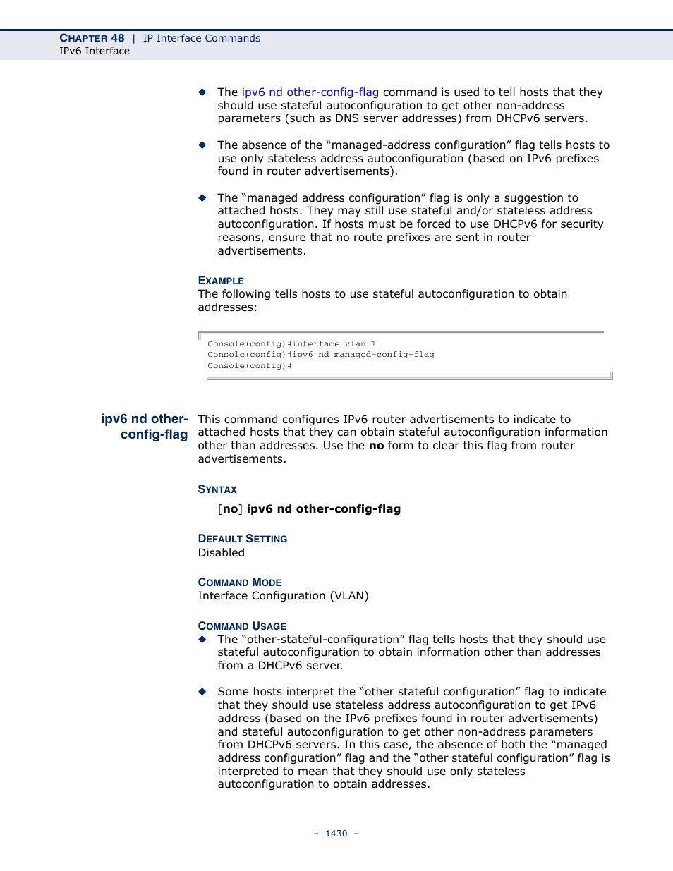 Ipv6 nd other- config-flag, Ipv6 nd other-config-flag | LevelOne GTL-2691 User Manual | Page 1430 / 1644