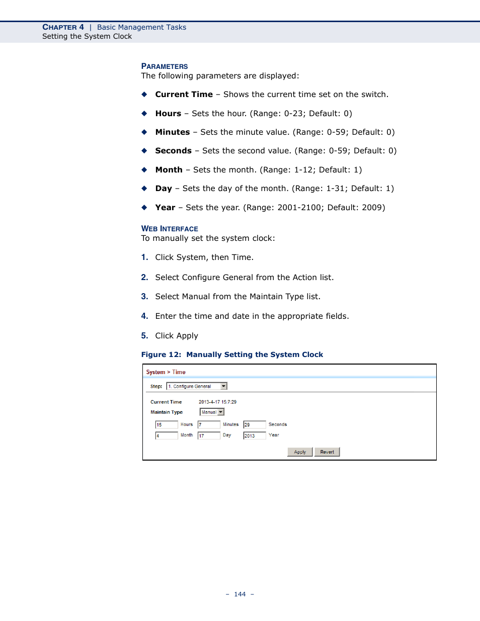 Figure 12: manually setting the system clock | LevelOne GTL-2691 User Manual | Page 144 / 1644