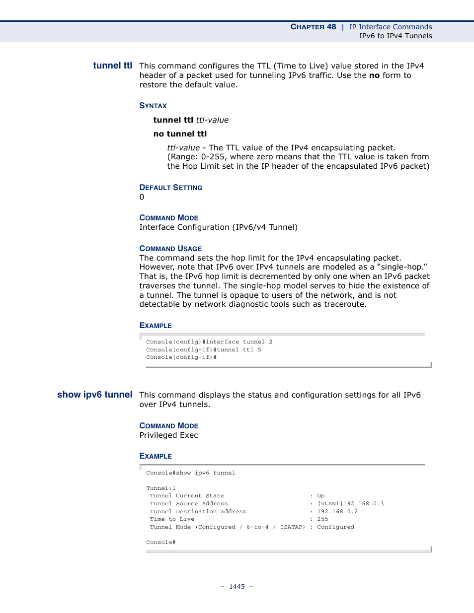 Tunnel ttl, Show ipv6 tunnel | LevelOne GTL-2691 User Manual | Page 1445 / 1644