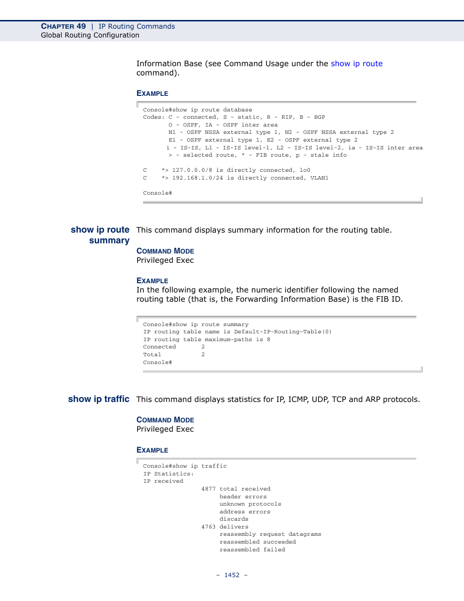 Show ip route summary, Show ip traffic | LevelOne GTL-2691 User Manual | Page 1452 / 1644